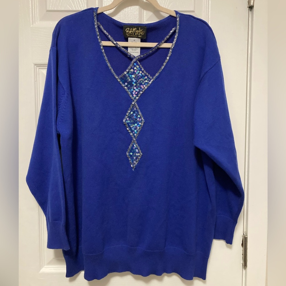 *Bob Mackie Wearable Art Vintage Royal Blue Sequin Long Sleeve Sweater #LW